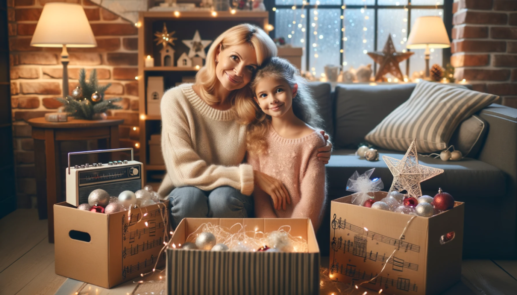 Mother-and-daughter,-Mary-and-Jane,-in-the-living-room-with-radio