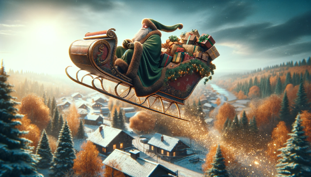 Santa Claus flying in his Sleigh 